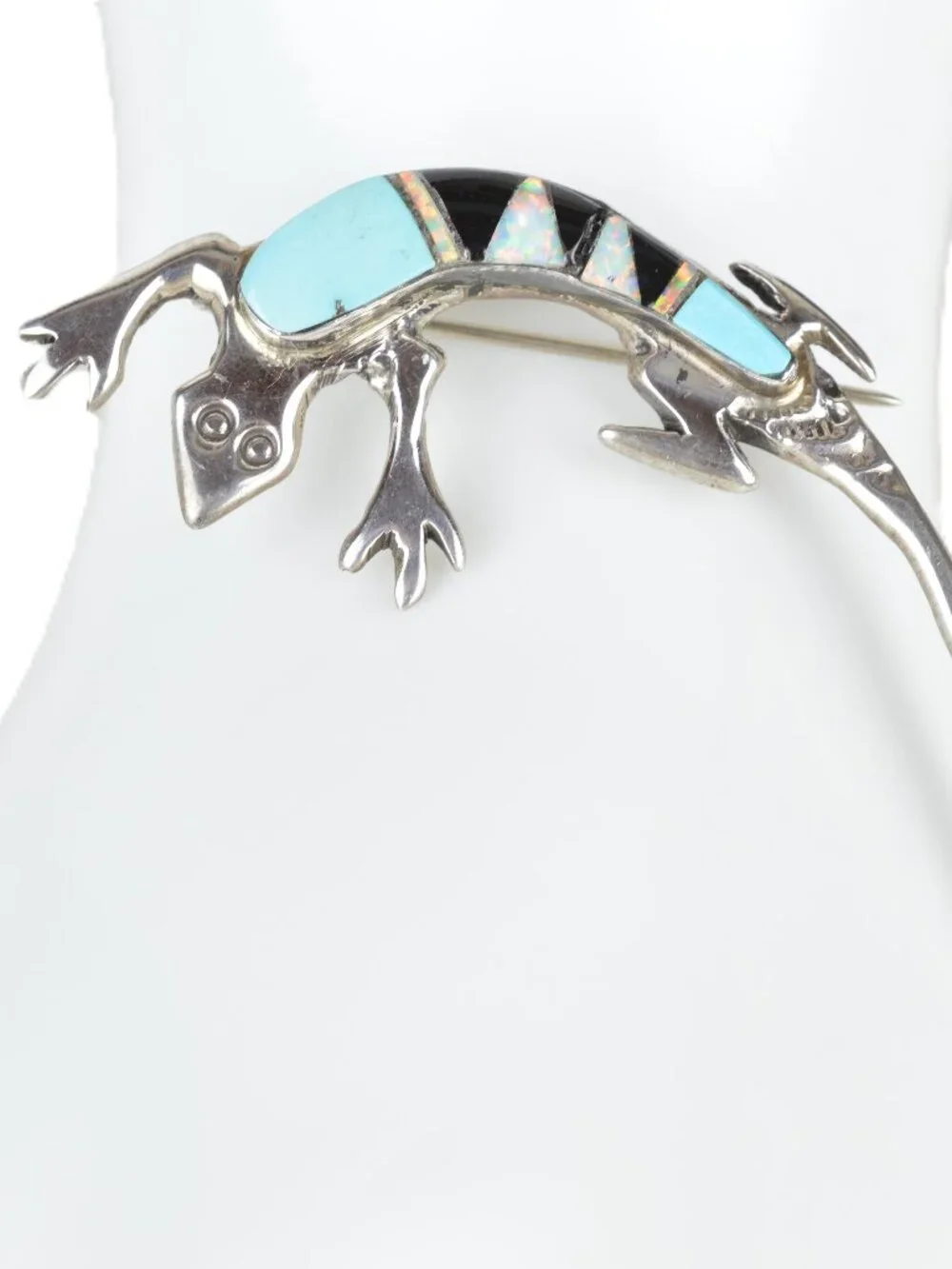 Vintage Navajo Wilbur Muskett Jr Sterling Multi Stone Inlay Lizard Brooch Pin